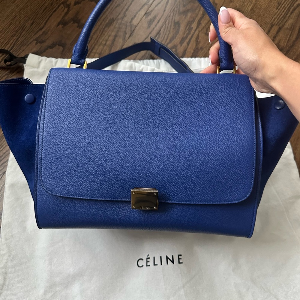 CELINE Drummed Calfskin Suede Trapeze Indigo